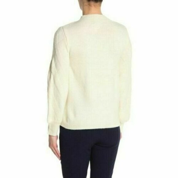 Joseph A Sweater Top XL Mock Neck Balloon Sleeve Rib Trim Ecru Ivory NWT B4 - Picture 2 of 6